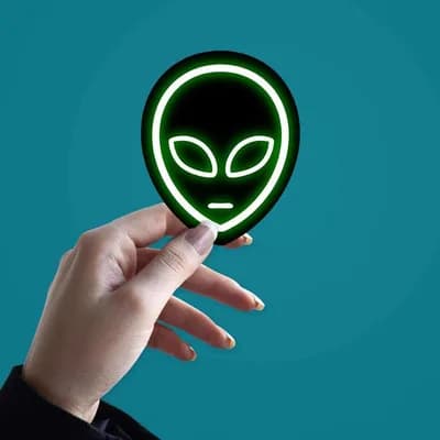 Neon Alien Sticker waterproof vinyl decal for laptop, bike, car & bottle