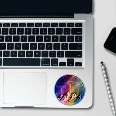 Ufo rainbow Holographic Stickers waterproof vinyl decal for laptop, bike, car & bottle