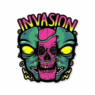 Alien Invasion Sticker waterproof vinyl decal for laptop, bike, car & bottle