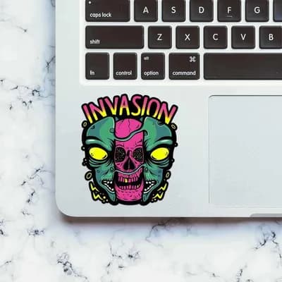 Alien Invasion Sticker waterproof vinyl decal for laptop, bike, car & bottle