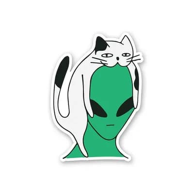 Alien Cat Sticker waterproof vinyl decal for laptop, bike, car & bottle