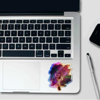 Alien on moon Holographic Stickers waterproof vinyl decal for laptop, bike, car & bottle