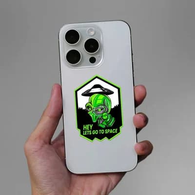 Hey Lets Go To Space Sticker waterproof vinyl decal for laptop, bike, car & bottle