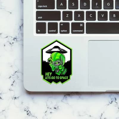 Hey Lets Go To Space Sticker waterproof vinyl decal for laptop, bike, car & bottle
