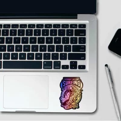 Astronaut Surf Club Holographic Stickers waterproof vinyl decal for laptop, bike, car & bottle