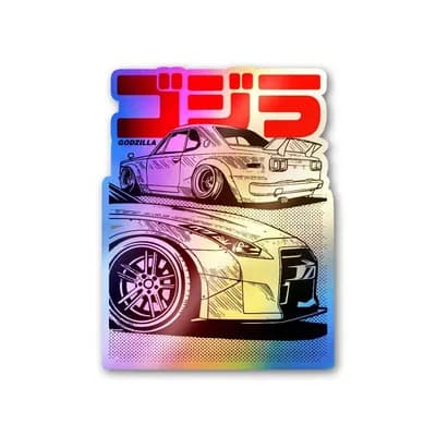 Godzilla Car Holographic Sticker waterproof vinyl decal for laptop, bike, car & bottle