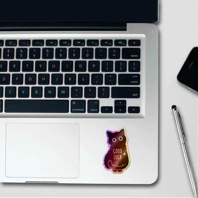 Good Luck Cat Holographic Stickers waterproof vinyl decal for laptop, bike, car & bottle