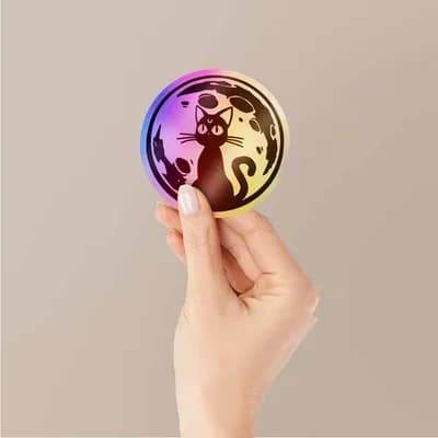 Magical Cat Holographic Stickers waterproof vinyl decal for laptop, bike, car & bottle