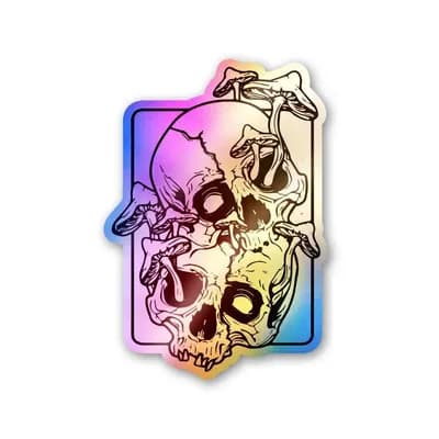Skull Mushroom Holographic Stickers waterproof vinyl decal for laptop, bike, car & bottle