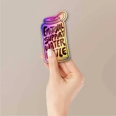 Emotional Support Water Bottle Holographic Sticker waterproof vinyl decal for laptop, bike, car & bottle