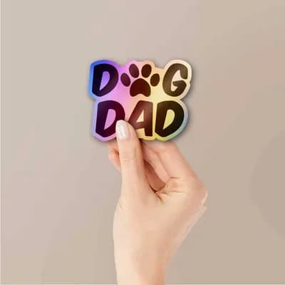 Dog Dad Holographic Sticker waterproof vinyl decal for laptop, bike, car & bottle
