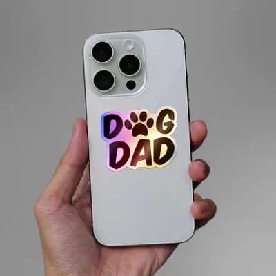 Dog Dad Holographic Sticker waterproof vinyl decal for laptop, bike, car & bottle