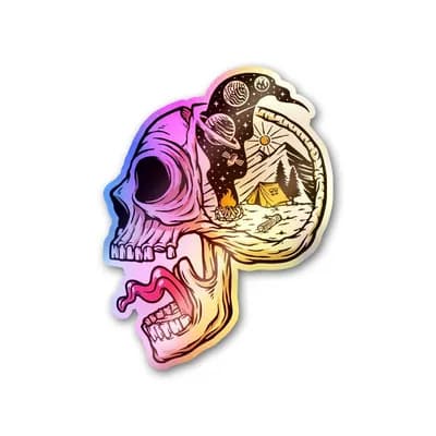 Skull Midnight Camping Holographic Sticker waterproof vinyl decal for laptop, bike, car & bottle