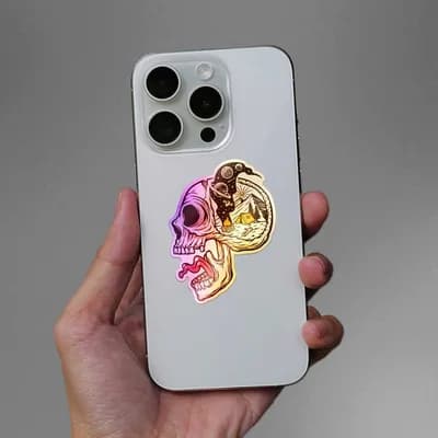 Skull Midnight Camping Holographic Sticker waterproof vinyl decal for laptop, bike, car & bottle