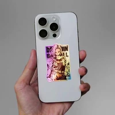 Android 18 Holographic Sticker waterproof vinyl decal for laptop, bike, car & bottle