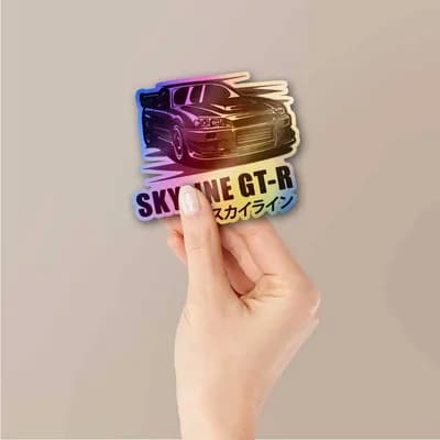 Skyline Gt Holographic Sticker waterproof vinyl decal for laptop, bike, car & bottle