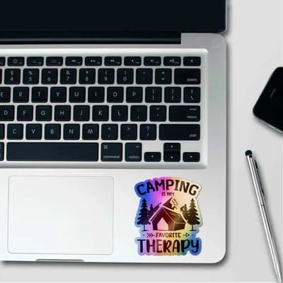 Camping Is My Favorite Therapy Holographic Sticker waterproof vinyl decal for laptop, bike, car & bottle