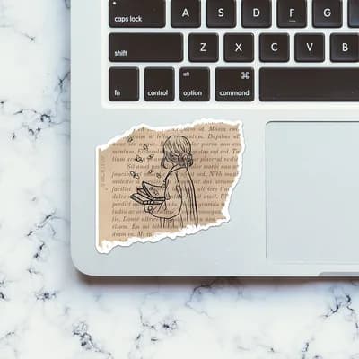 VINTAGE GIRL READING BOOK Sticker waterproof vinyl decal for laptop, bike, car & bottle