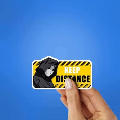 Keep Distance Sticker waterproof vinyl decal for laptop, bike, car & bottle