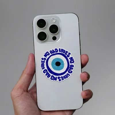 Evil eye - No Bad Vibes Glitter Sticker waterproof vinyl decal for laptop, bike, car & bottle