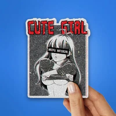 Cute Girl 0.4 Glitter Sticker waterproof vinyl decal for laptop, bike, car & bottle