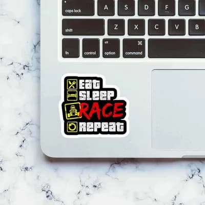 Eat Sleep Race Repeat Sticker waterproof vinyl decal for laptop, bike, car & bottle