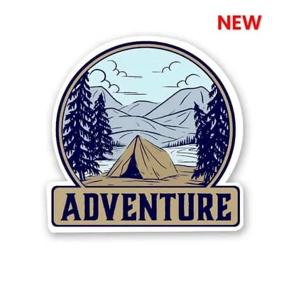 Adventure - Camping Sticker waterproof vinyl decal for laptop, bike, car & bottle