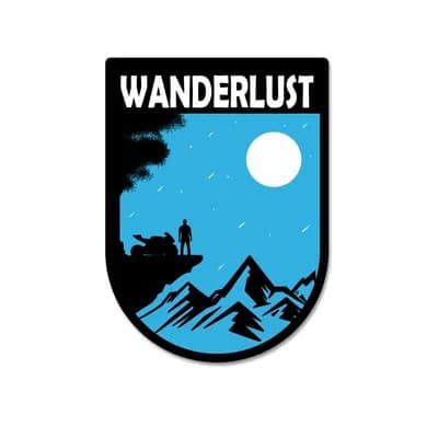 Wanderlust Sticker waterproof vinyl decal for laptop, bike, car & bottle