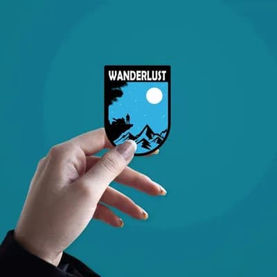 Wanderlust Sticker waterproof vinyl decal for laptop, bike, car & bottle