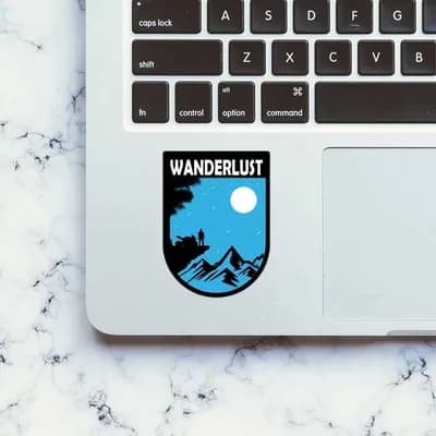 Wanderlust Sticker waterproof vinyl decal for laptop, bike, car & bottle