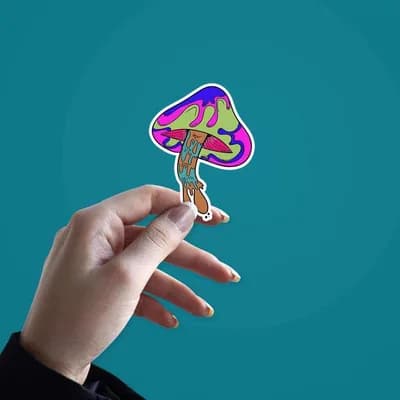 Trippy mushroom sticker waterproof vinyl decal for laptop, bike, car & bottle