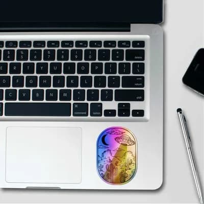 Spaceship In Desert Holographic Sticker waterproof vinyl decal for laptop, bike, car & bottle