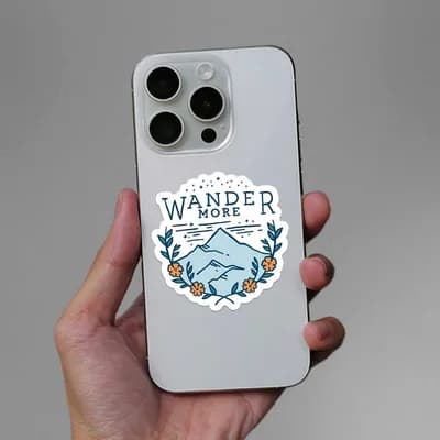 Wander More Sticker waterproof vinyl decal for laptop, bike, car & bottle