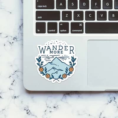 Wander More Sticker waterproof vinyl decal for laptop, bike, car & bottle