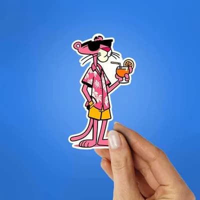 Pink Panther In Party Mood Sticker waterproof vinyl decal for laptop, bike, car & bottle
