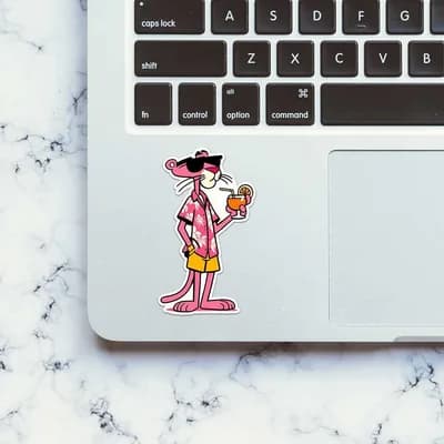 Pink Panther In Party Mood Sticker waterproof vinyl decal for laptop, bike, car & bottle