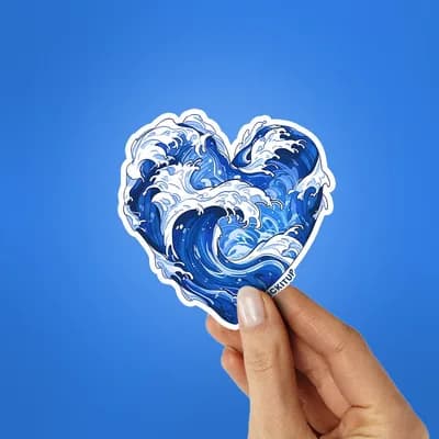 Heart Shaped Wave Sticker waterproof vinyl decal for laptop, bike, car & bottle