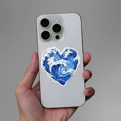 Heart Shaped Wave Sticker waterproof vinyl decal for laptop, bike, car & bottle