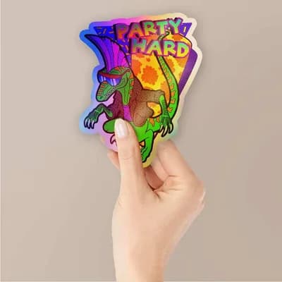 Party hard Holographic Stickers waterproof vinyl decal for laptop, bike, car & bottle