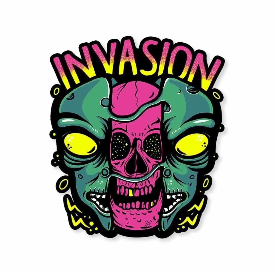 Alien Invasion Sticker waterproof vinyl decal for laptop, bike, car & bottle