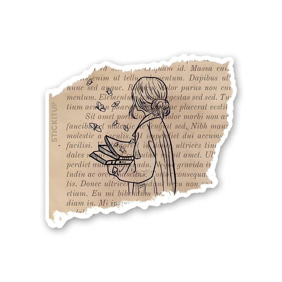 VINTAGE GIRL READING BOOK Sticker waterproof vinyl decal for laptop, bike, car & bottle