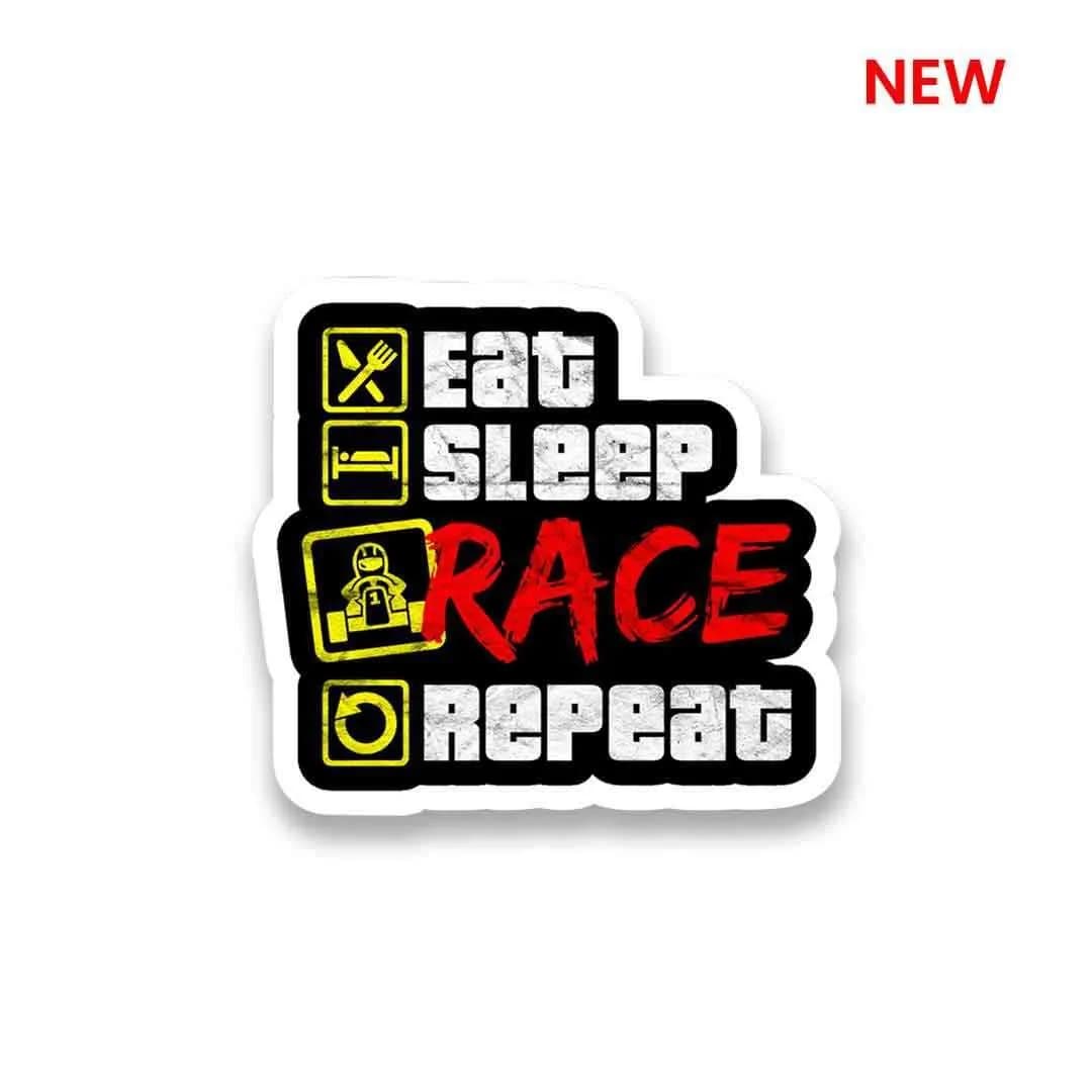 Eat Sleep Race Repeat Sticker waterproof vinyl decal for laptop, bike, car & bottle